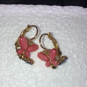 Cute Joan Rivers Gold and Pink Butterfly Earrings